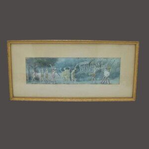 Vintage Original Arthur Rose Crawford Watercolor "Moon Dancers" Gold Frame
